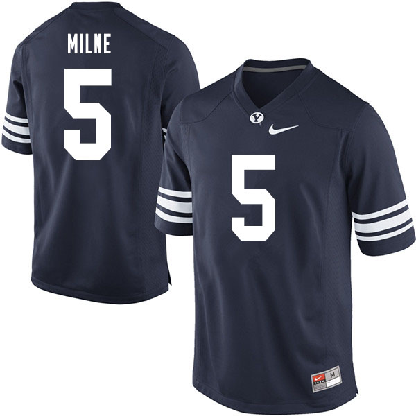 Men #5 Dax Milne BYU Cougars College Football Jerseys Sale-Navy - Click Image to Close